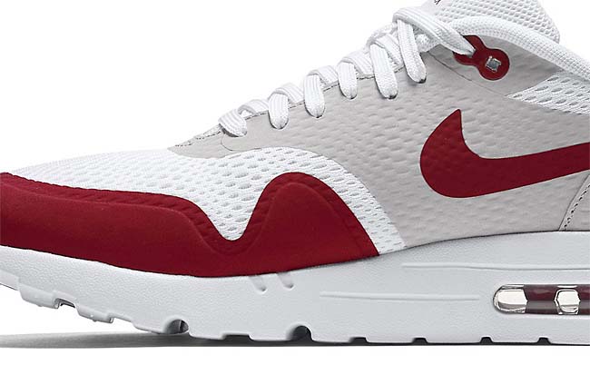 NIKE AIR MAX 1 ULTRA ESSENTIAL [WHITE / GREY / VARSITY RED] 819476-106
