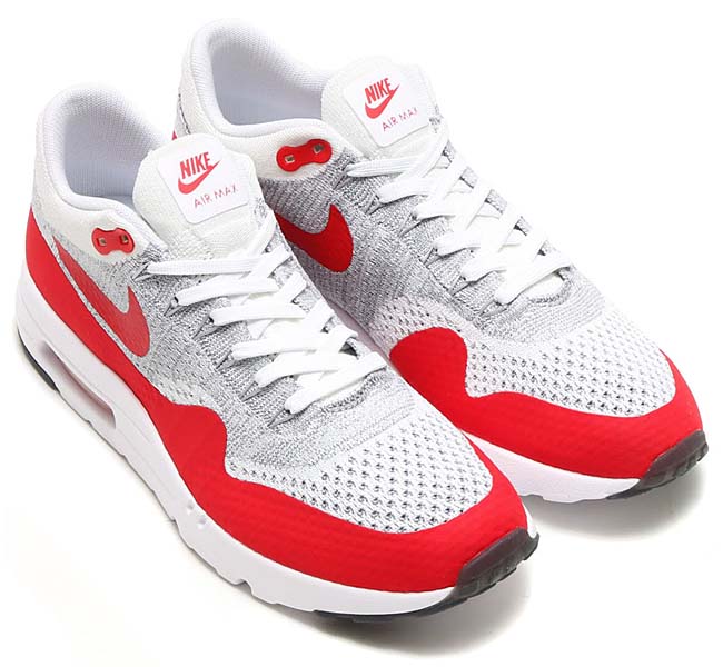 NIKE AIR MAX 1 ULTRA FLYKNIT [WHITE / UNIVERSITY RED-PURE PLATINUM-COOL GREY-WOLF GREY-BLACK] 843384-101