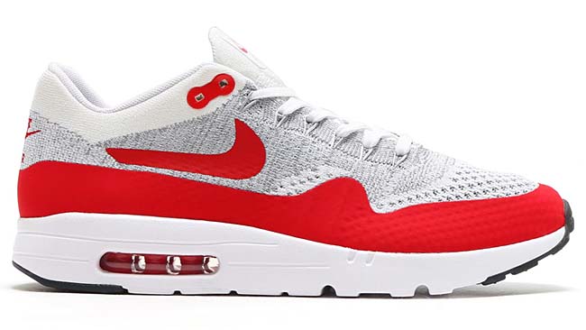 NIKE AIR MAX 1 ULTRA FLYKNIT [WHITE / UNIVERSITY RED-PURE PLATINUM-COOL GREY-WOLF GREY-BLACK] 843384-101