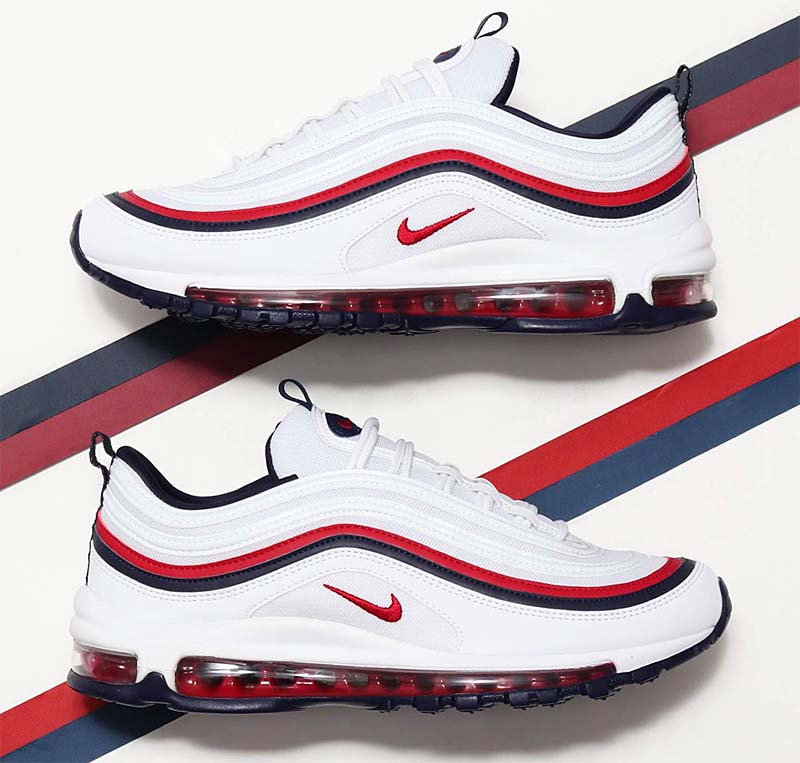 Nike air max 97 hot sale white red and blue