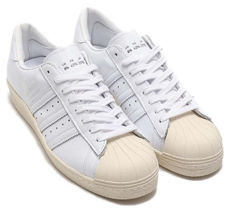 ホワイトブラックJ0487S 新品 adidas SUPERSTAR 80s レザー：28.5