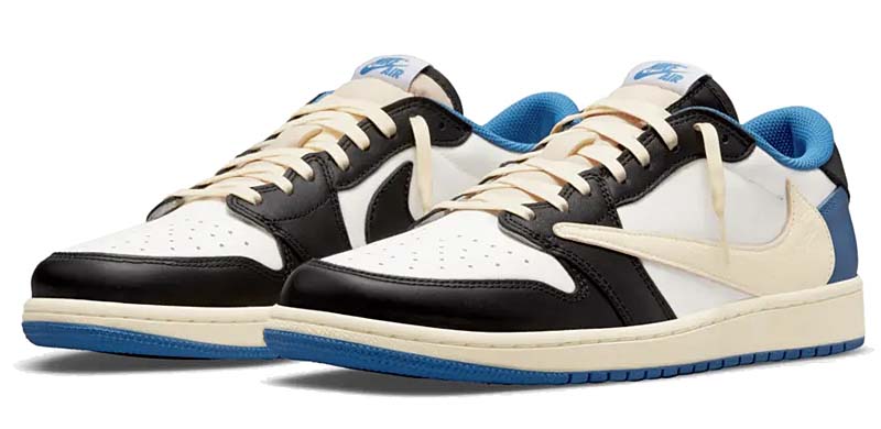 Travis Scott x Fragment design x NIKE AIR JORDAN 1 LOW SAIL/WHITE / BLACK / MILITARY BLUE DM7866-140 トラヴィス・スコット × フラグメント × ナイキ エアジョーダン1 ロー ホワイト/ブラック/ブルー